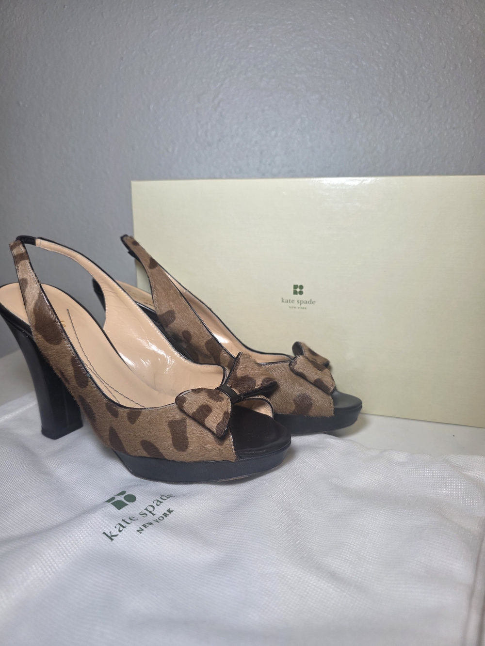 kate spade Leopard Print Slingback Peep-Toe Heels - Brown